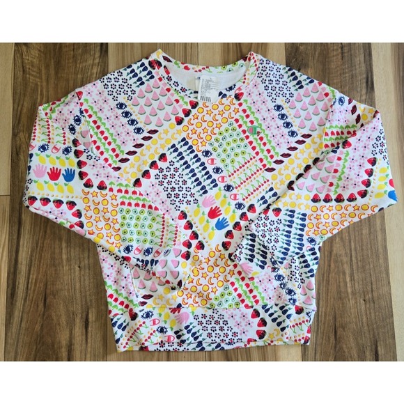 Champion Reverse Weave Sweatshirt Womens Size S All Over Print Fruit Floral NEW - Picture 1 of 7
